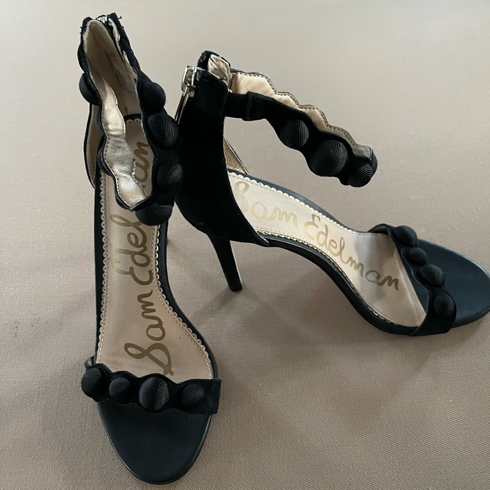 Black Suede Botton accent Heels